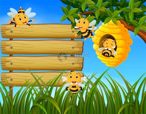 矢量卡通昆虫图片-抽象矢量在树上飞来飞去的蜜蜂卡通插图素材-高清图片-摄影照片-寻图免费打包下载