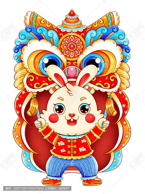 国潮吉祥对称舞狮兔元素,春节,节日素材,设计模板,汇图网www.huitu.com