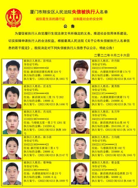 失信被执行人名单（20221026）-福建省厦门市翔安区人民法院