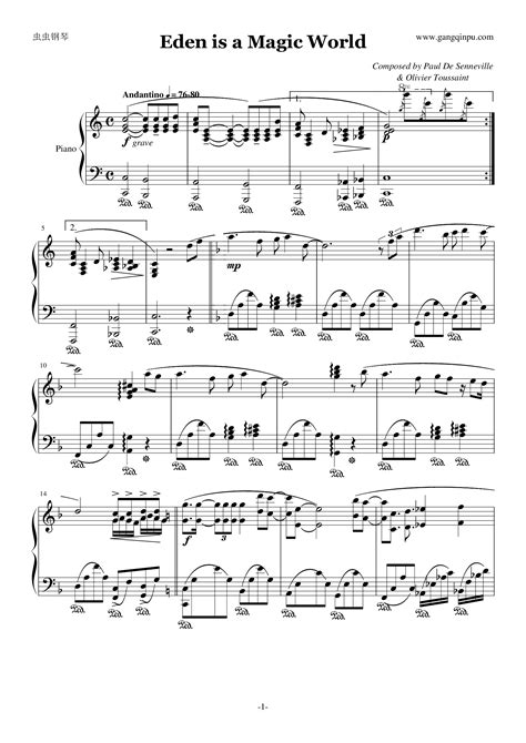 伊甸园奇境（1983日本现场版）钢琴谱-c调-虫虫乐谱