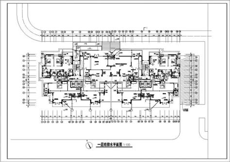 重庆市蔚蓝花园居住区12层框混住宅楼给排水平面设计CAD图纸_居住建筑_土木在线