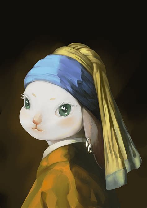 世界名画小动物版-兔子-带珍珠的少女-蒙娜丽莎_Gina0505-站酷ZCOOL