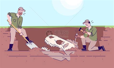 考古工作者在挖化石插画图片下载-正版图片302500136-摄图网
