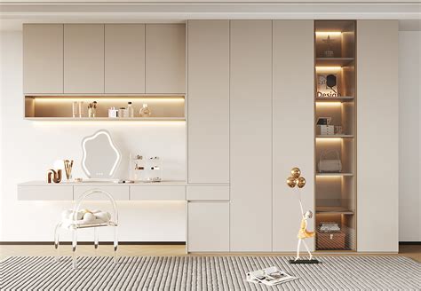 现代奶油风衣柜书妆柜一体柜-室内设计-拓者设计吧