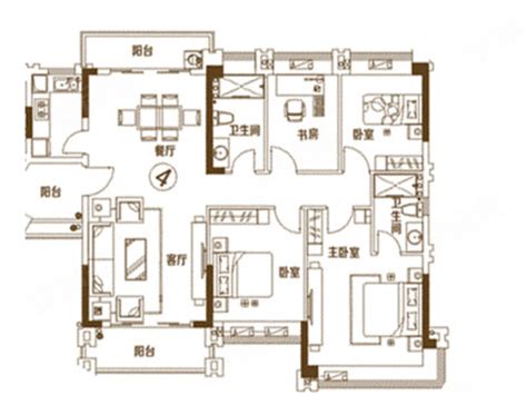 东城华庭B3栋04户型，东城华庭4室2厅2卫0厨约152.36平米户型图，朝南北朝向 - 广州安居客