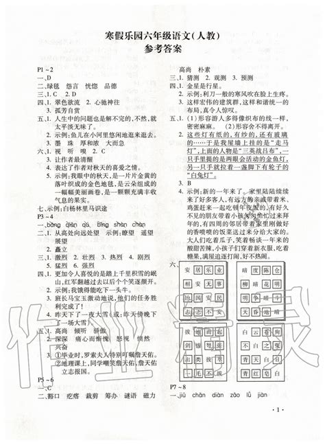 寒假乐园六年级语文人教版河南专用北京教育出版社所有年代上下册答案大全——青夏教育精英家教网——