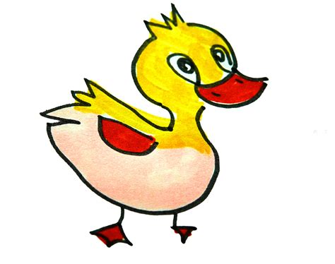 小黄鸭怎么画？可爱卡通鸭子的画法 小黄鸭简笔画绘画教程手绘[ 图片/6P ] - 才艺君