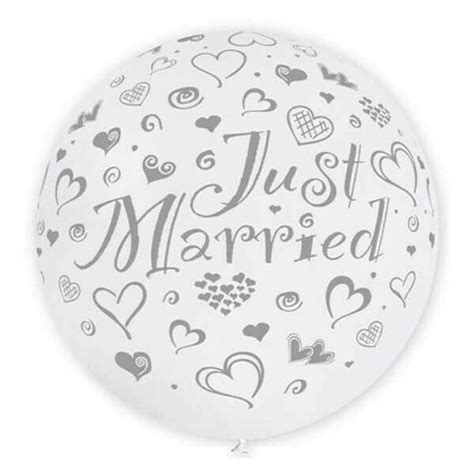 119864 Μπαλόνι Άσπρο Τυπωμένο "Just Married" με Καρδούλες 91.4cm ...