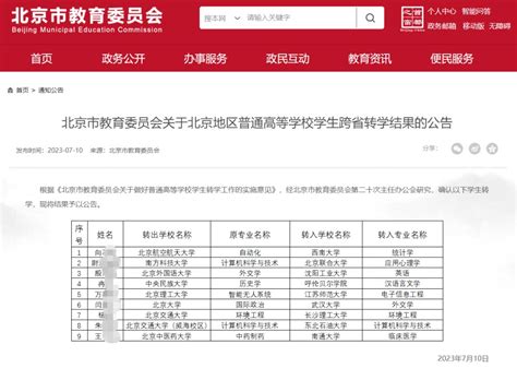北京市教委公示：8名大学生拟跨省转学