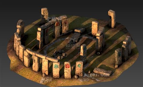 写实 巨石阵 环状列石 烘培的石头阵_max|3dmax|obj|fbx - 西方场景 城堡(古风)-3d模型_免费下载_建筑场景-游戏类 - 爱给网