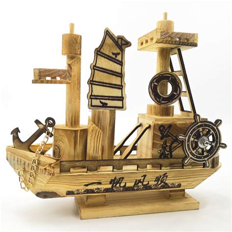 木制机动船 一帆风顺帆船 八音盒模型摆件 地中海风格木头工艺品-阿里巴巴