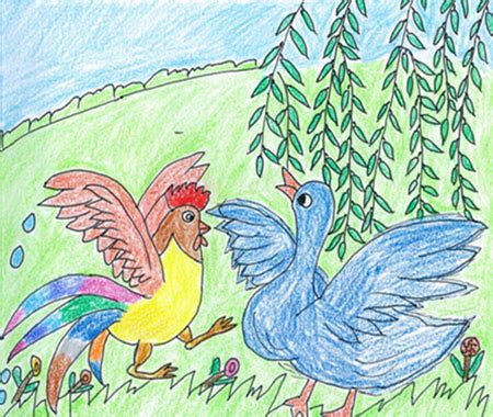 彩色大公鸡怎么画美丽的公鸡儿童画图片素描_巧巧简笔画_新浪博客