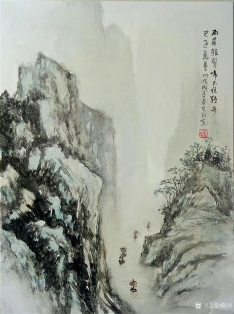 廖崧越 三尺写意山水画《两岸猿声啼不住》 - 写意山水画 - 99字画网