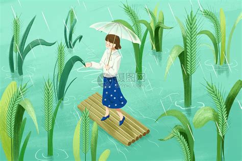 谷雨雨中撑伞的女孩插画插画图片下载-正版图片402157252-摄图网