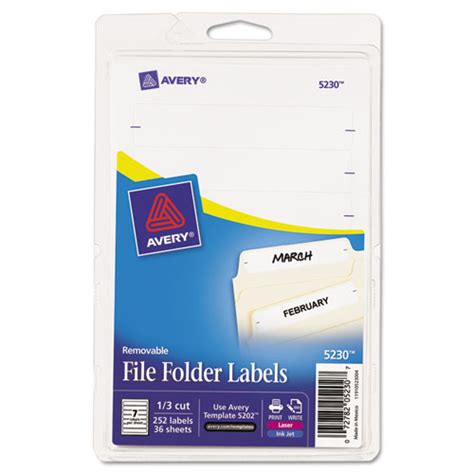 Avery® Removable 1/3-Cut File Folder Labels, Inkjet/Laser, .66 x 3.44 ...