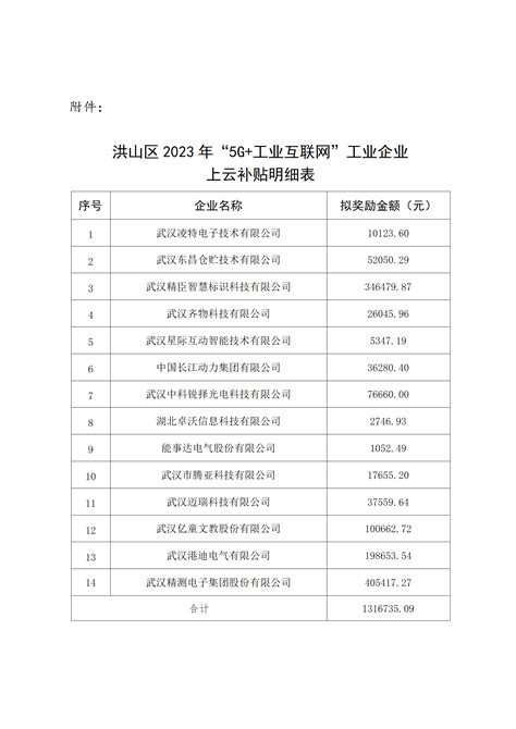 关于洪山区2023年“5G+工业互联网”工业企业上云补贴的公示_高新协会