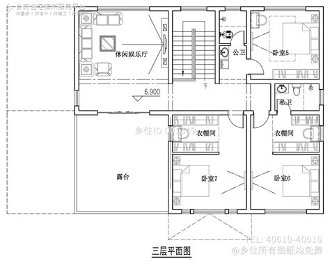 湖南岳阳杨家三层新中式别墅自建房设计图纸-免费图库-乡住