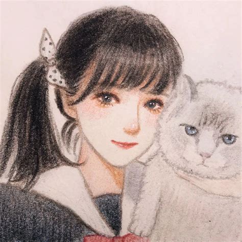 甜美女生头像和猫图片动漫