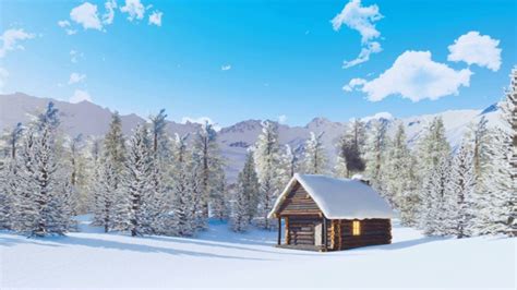 雪天里山里孤零零的小木屋视频素材_ID:VCG42N1084516174-VCG.COM