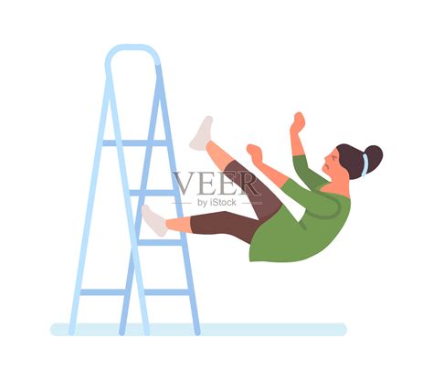 年轻女子从梯子上摔下来。危险事故插画图片素材_ID:411475633-Veer图库