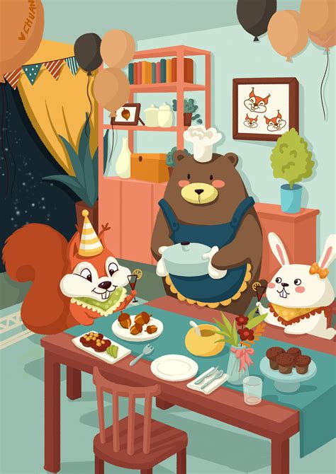 小动物们的聚餐|插画|儿童插画|大川ER - 原创作品 - 站酷 (ZCOOL)