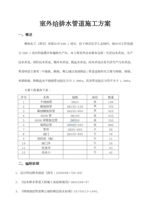 室外给排水管道施工方案下载_17.0页_施工方案_果子办公