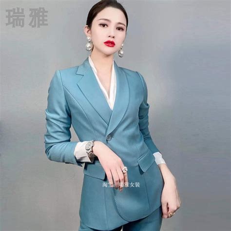 蓝色西装套装女2022年新款春季时尚高端职业装气质西服主持人正装 - 三坑日记