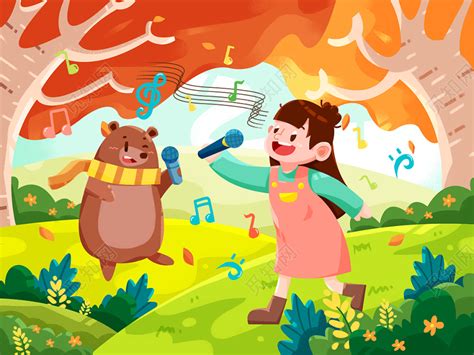 卡通手绘男孩女孩表演唱歌儿歌免抠元素PNG图片素材下载_卡通PNG_熊猫办公