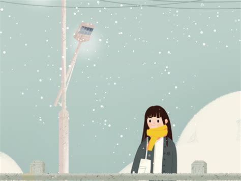 下雪天路灯下孤独站立的女孩_晚风在画画-站酷ZCOOL