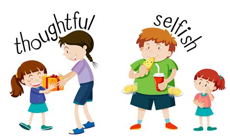 English vocabulary word thoughtful and selfish 366151 Vector Art at ...