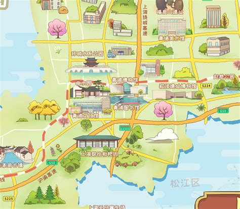 上海青浦区手绘地图_画画的白塔-站酷ZCOOL
