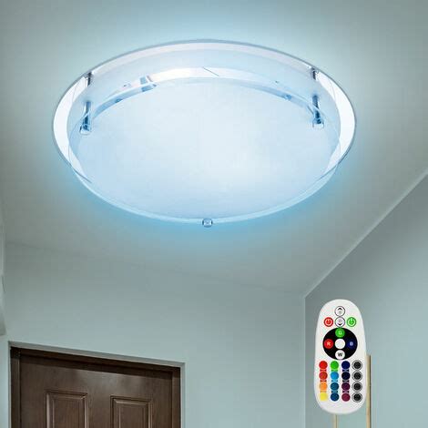 Decken Lampe Fernbedienung Wohn Zimmer Chrom Glas Leuchte dimmbar im Set inkl RGB LED Leuchtmittel