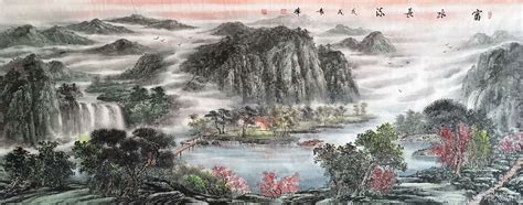 中国国画富水长流作品图片下载 富水长流山水画高清作品欣赏 - 十里艺术
