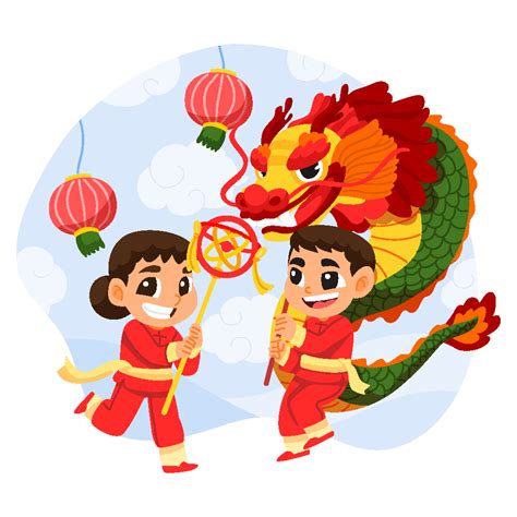 Kid Perform Dragon Dance in China New Year Festival 14777096 Vector Art ...