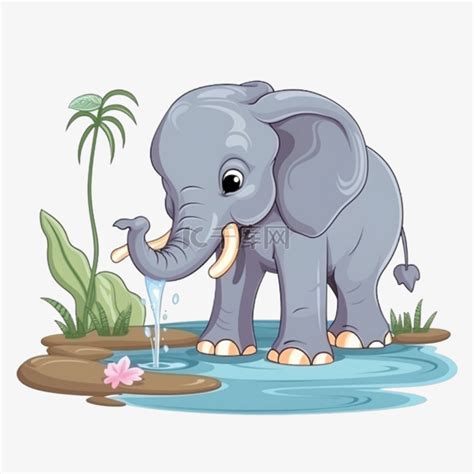 卡通手绘创意大象急着喝水元素PNG图片素材下载_卡通PNG_熊猫办公