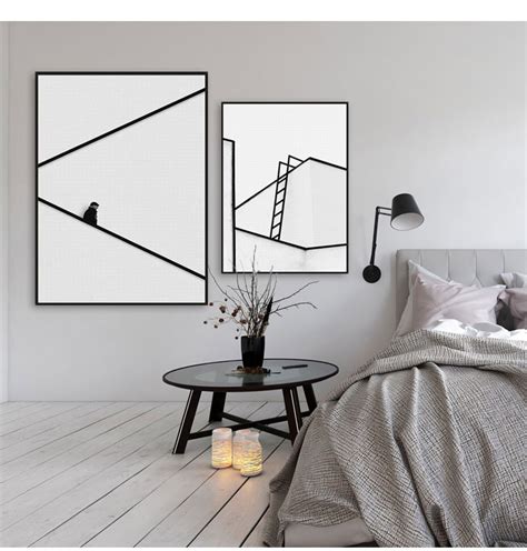 LiLiLi映画白色建筑黑白建筑装饰画极简线条房间壁画北欧客厅装饰画几何抽象挂画卧室-美间设计