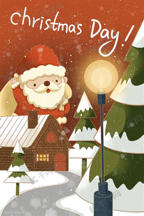 圣诞圣诞节圣诞树节日树木雪景下雪唯美雪地场景插画图片-千库网