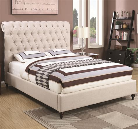 Coaster Devon King Upholstered Bed in Beige Fabric | Value City ...