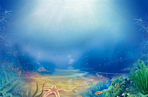 梦幻唯美海底世界深海鱼类蓝色背景图片免费下载-千库网