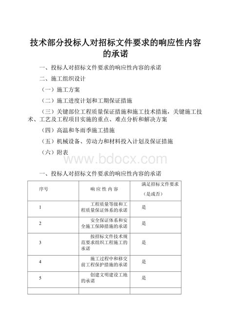 投标响应表和差异表样本Word模板下载_编号lggggzrp_熊猫办公