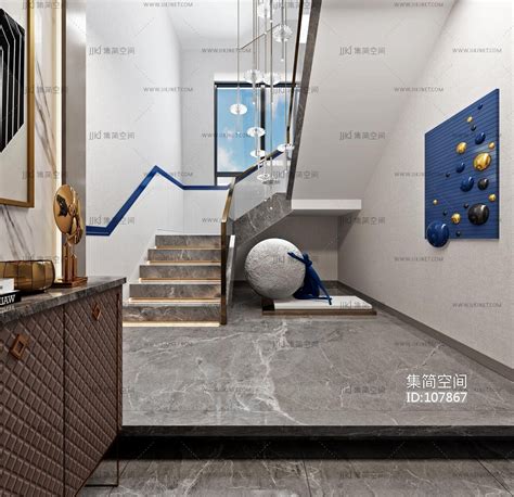 现代办公楼楼梯间3d模型下载-【集简空间】「每日更新」
