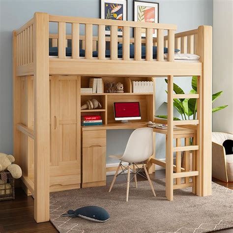 上床下桌高低床带书桌实木成人多功能组合双层省空间高架床儿童床-阿里巴巴