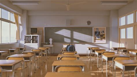 日式学校教室场景|三维|场景|乐我逍遥_临摹作品-站酷ZCOOL