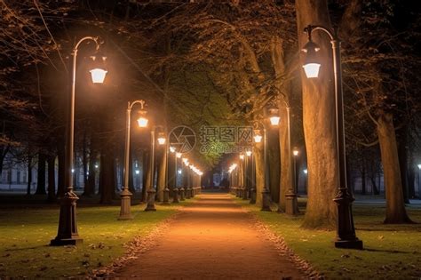 灯笼照亮小巷晚上公园图片-包图网