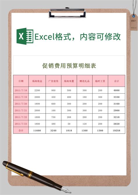 促销费用预算明细表xExcel模板_促销费用预算明细表xExcel模板下载_Excel模板-脚步网