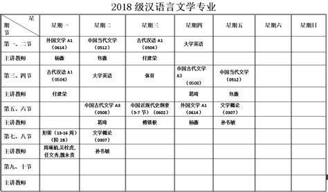 2019-2020年秋季学期本科生各班课程表-内蒙古大学文学与新闻传播学院