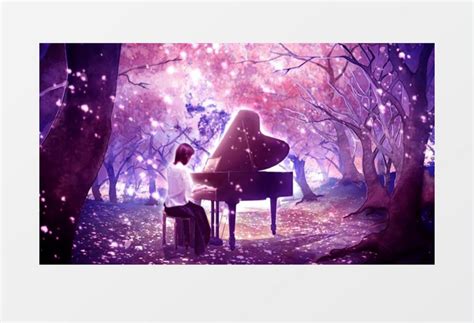 梦幻唯美樱花树下美女弹奏钢琴有音乐背景视频素材下载_wmv格式_熊猫办公
