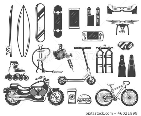Hobby and entertainment items or devices sketches - Stock Illustration ...