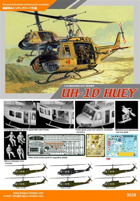 DRAGON 3538 1/35 UH-1D HUEY Helicopter w/4 Crew Models & Kits Military ...