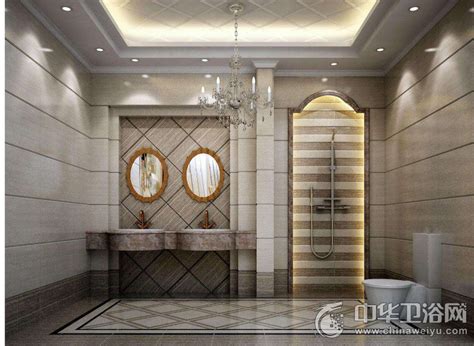 灰白相间大户型卫生间装修图 欧式风格卫生间瓷砖装饰图-卫浴网